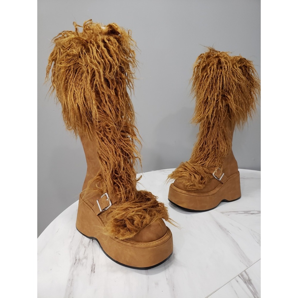 NEW SZ 10 Dollskill Current Mood Kooky Monster Platform Boots Faux Fur Festival